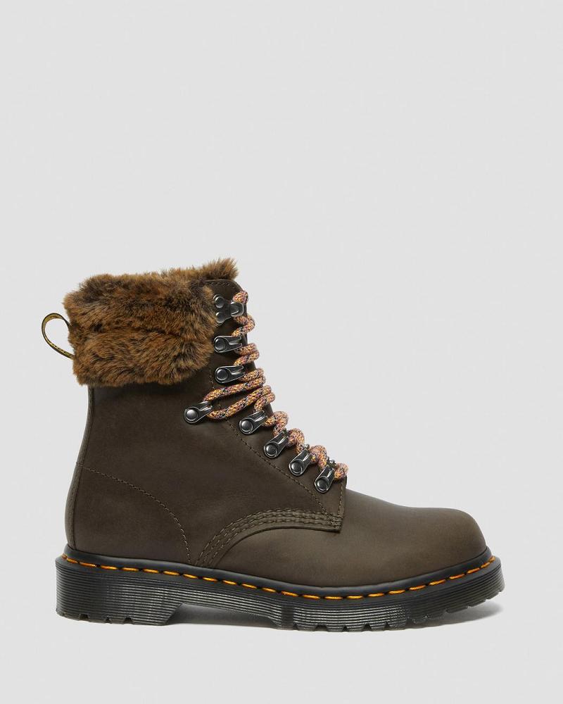 Women's Dr Martens 1460 Serena Collar Faux Fur Lined Lace Up Boots Grey | AU 198VRW